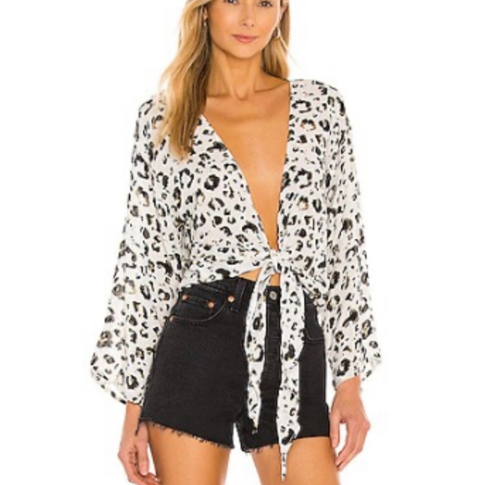Revolve Leopard Print Tie-Front Blouse